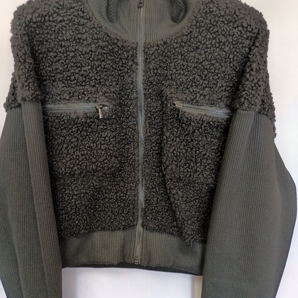 Cozy Textured Zip-Up Jacket in Dark Gray